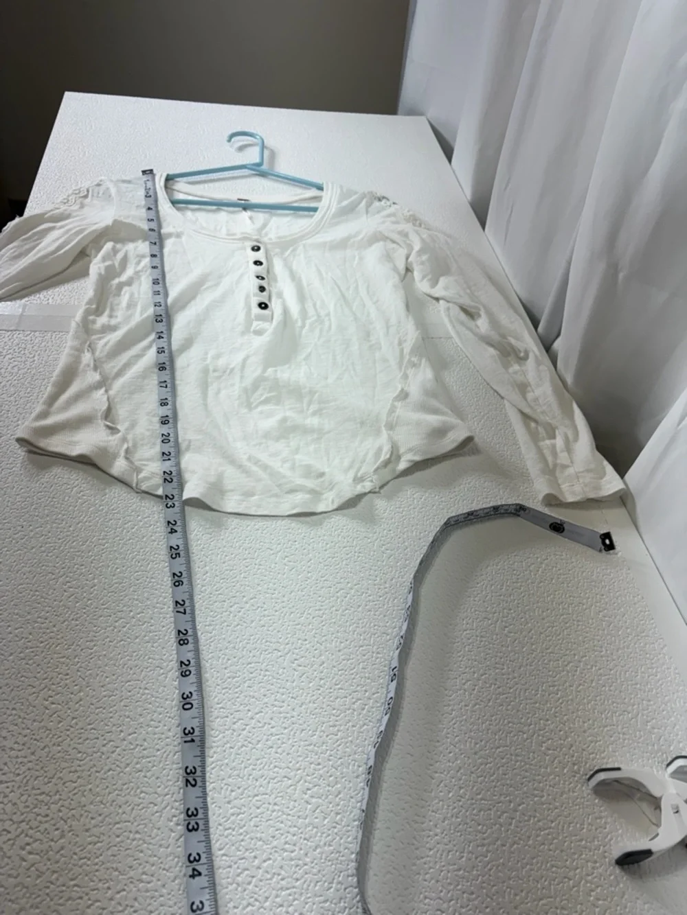 Free People Cream Lace-Trim Henley Long Sleeve Top 2968